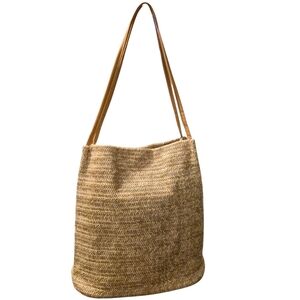 Woven Straw Tote Bag Natural with Leather Straps